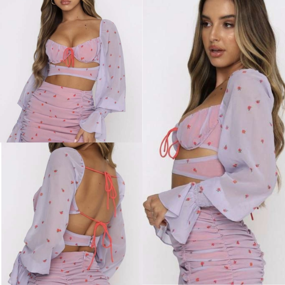 White Fox Boutique Lavender and Pink Crop Top